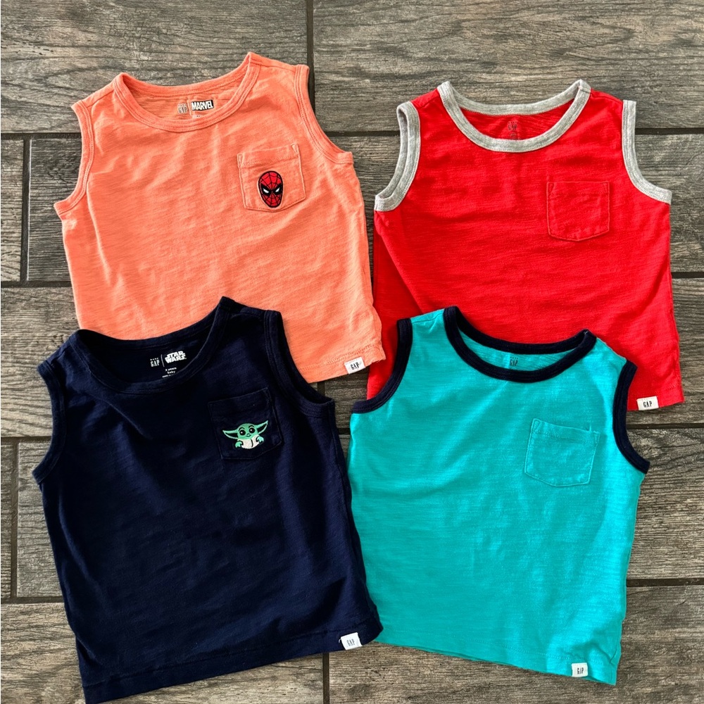 Baby GAP Marvel spiderman Star Wars Yoda Disney Tank Tops set lot bundle shirts